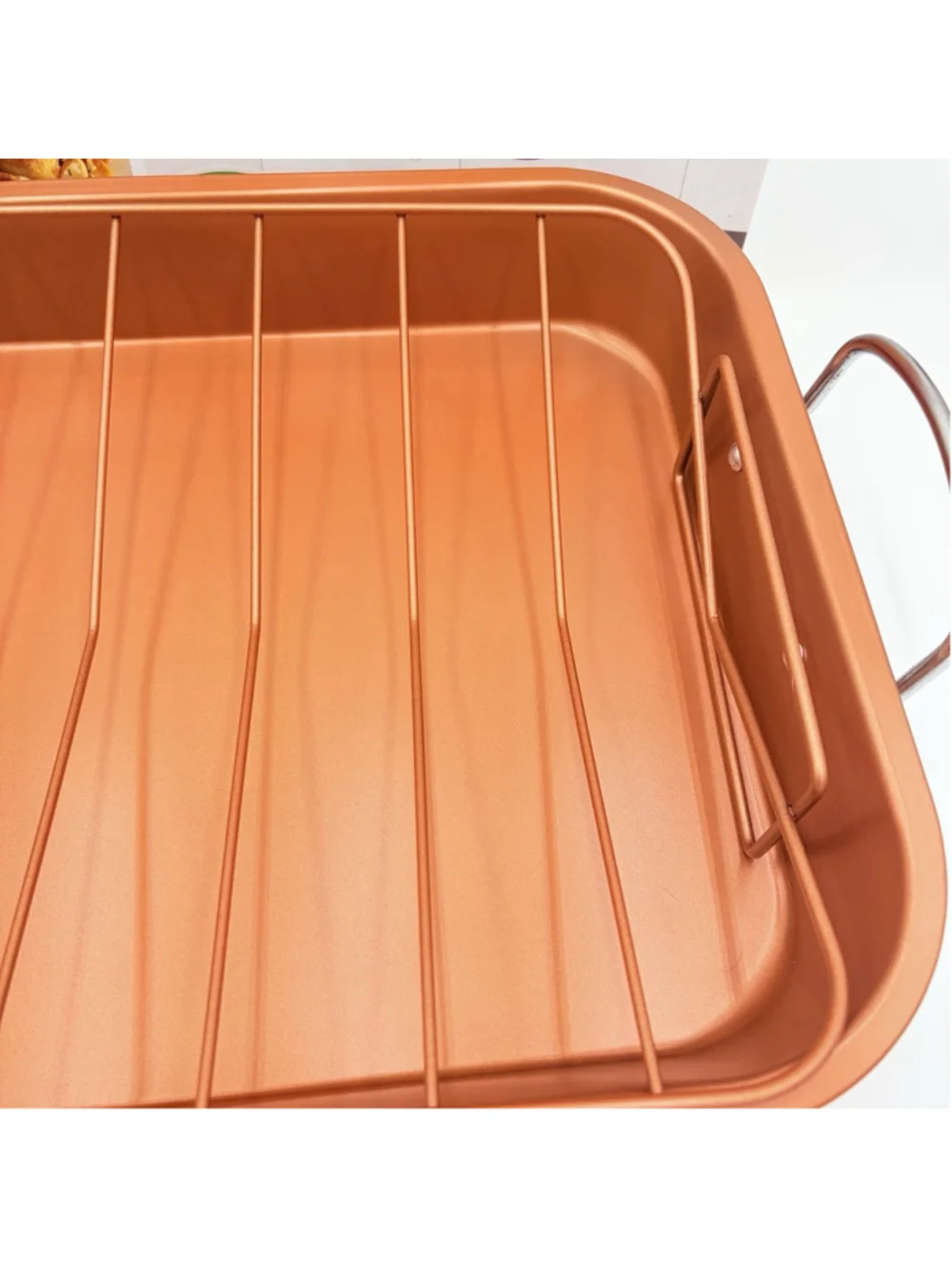 New Non-Stick Copper Ceramic Turkey Roaster Pan W/ Removable Rack